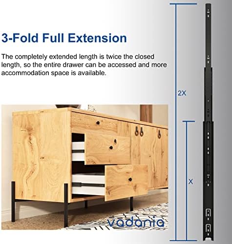VADANIA #A45 16" Chrome Drawer Slide, 3 Folds Full Extension