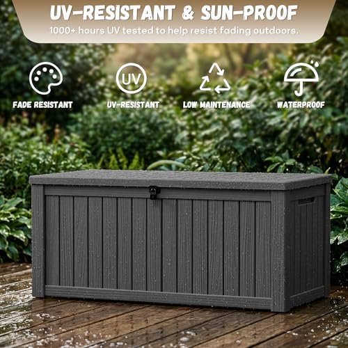 EasyUp 180 Gallon Deck Box, Waterproof& UV Resistant, Black