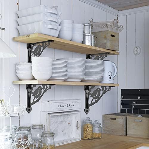 SELEWARE 4 Pack 10" Heavy Duty Shelf Brackets, Bird Decorative L Brackets