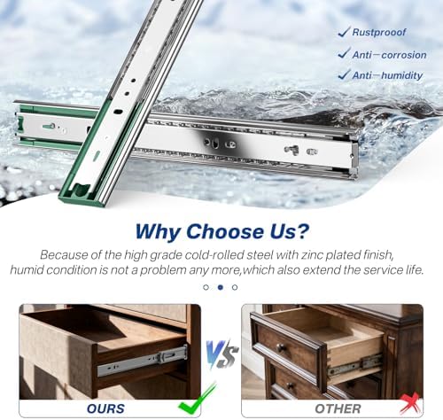 6 Pairs 22 Inch Soft Close Drawer Slides Ball Bearing Cabinet Rails