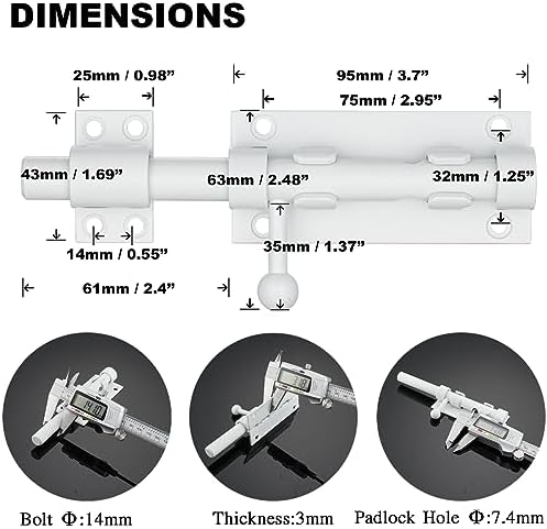 Barrel Bolt Door Latch With Padlock Hole, Thickened 304 Stainless Steel Slide...