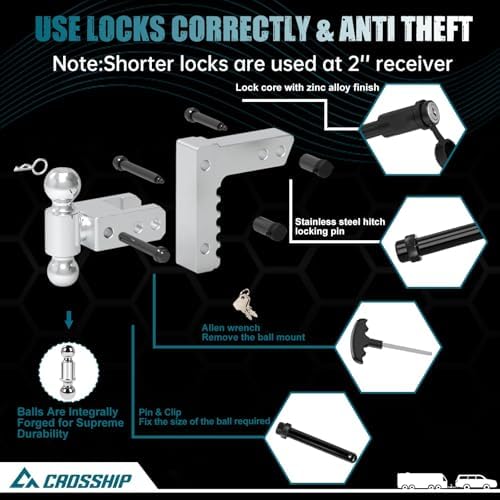 Adjustable Trailer Hitch - Heavy Duty Aluminum Drop Drawbar Hitch - Fits 2&qu...