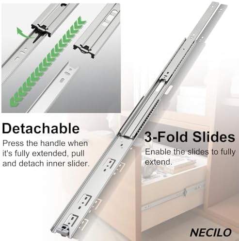 NECILO 24 Inch Heavy Duty Drawer Slides 150LB Side Mount Full Extension
