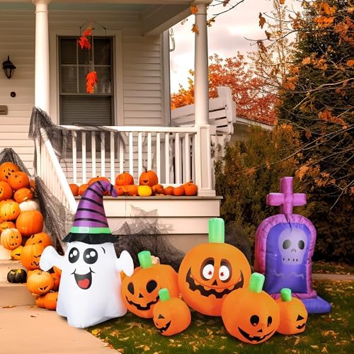 3.7Ft Halloween Inflatable Tombstones Haunted House Prop LED Lights for Hallo...