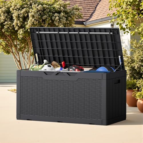 Greesum Outdoor Storage Box 100 Gallon Storage Bin with Lid for Patio Furnitu...