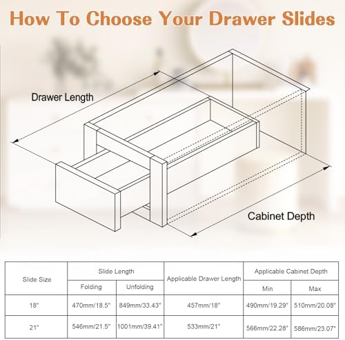 Probrico 10 Pairs 21 Inch Undermount Drawer Slides, Full Extension Concealed ...