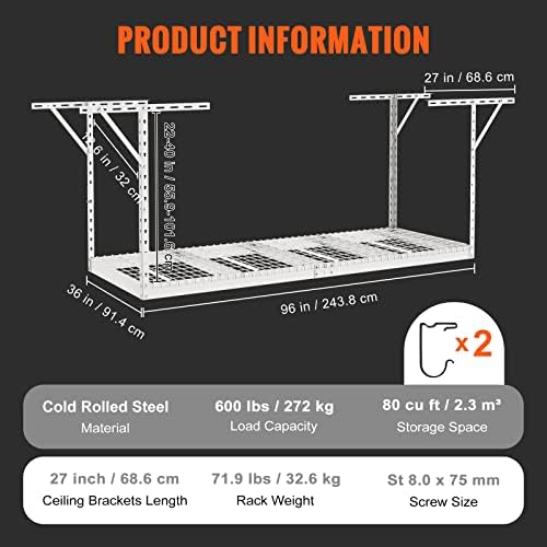 VEVOR Overhead Garage Storage Rack, 3x8 Ceiling Racks, Heavy Duty Adjustable ...