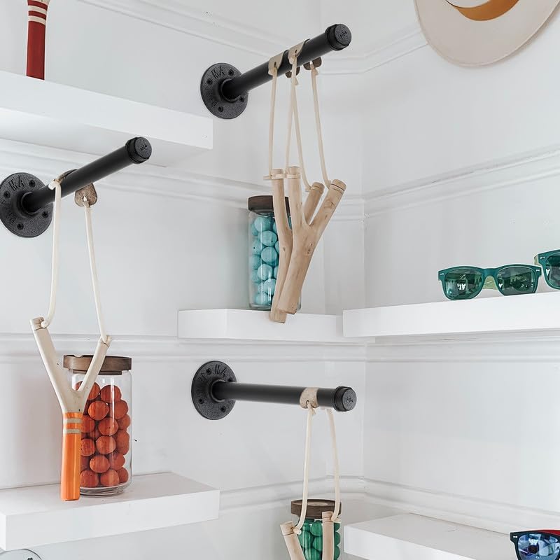 10 Inch Black Industrial Pipe Floating Clothing Rack Wall Mounted, 4 Pack