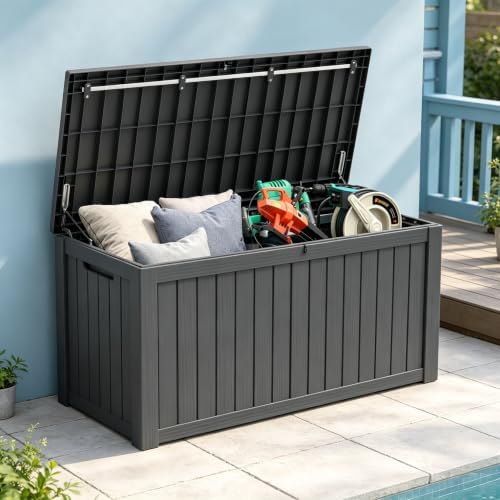 Resin Outdoor Deck Storage Box Waterproof (Black, 180 Gallon)