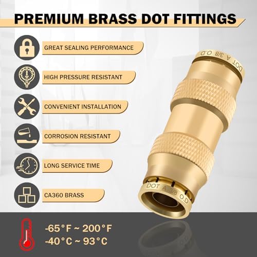 CheeMuii 23PCS Brass DOT Air Line Fittings Kit Push Lock DOT Straight Union