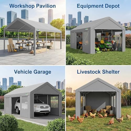 COBIZI 12x20 FT Heavy Duty Carport with Galvanized Frame, Gray