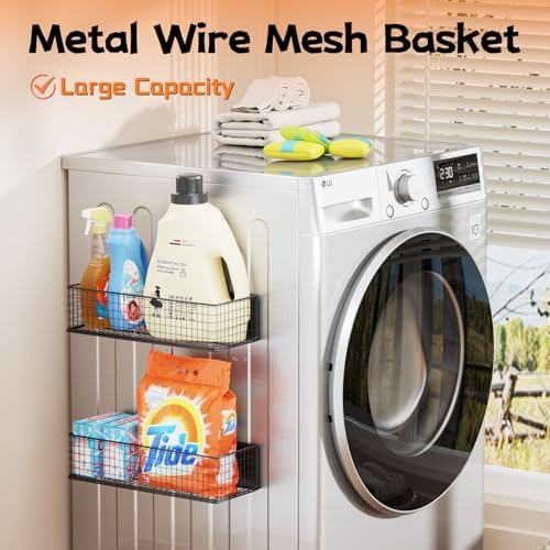 ULIBERMAGNET Magnetic Baskets Fridge Organizers, Large Capacity Metal Wire Me...