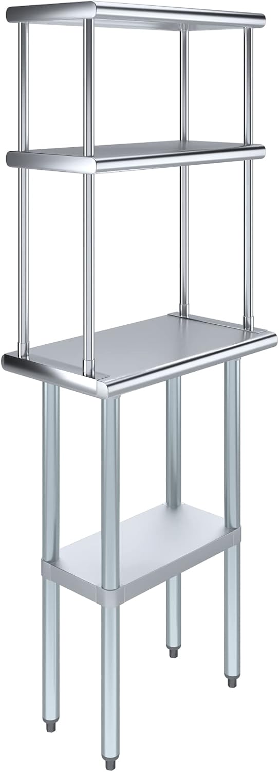 AmGood 14 in. x 24 in. Stainless Steel Work Table with Double Tier Overshelf ...