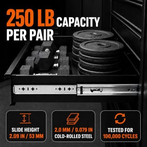 30 Inch Heavy Duty Drawer Slides, 250 lb Full Extension, Side Mount