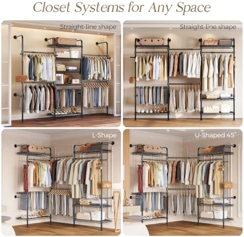 Closet Organizers Wall Mounted Closet System, 3-Row Heavy Duty Garment Clothe...