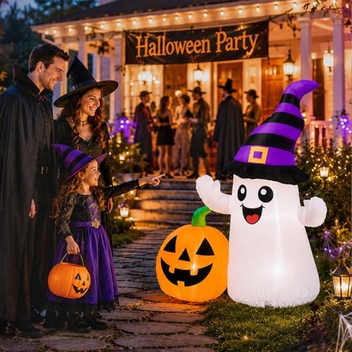 5.5FT Halloween Inflatable Ghost with Pumpkin Outdoor Decorations