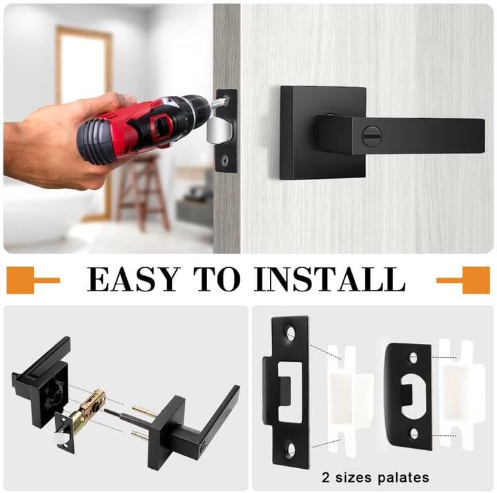 Probrico Matte Black Interior Door Handles, Privacy Square Bed & Bath Lev...
