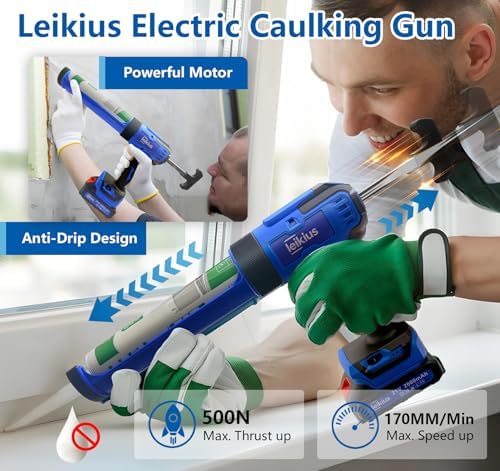 Electric Caulk Gun with LED Light, 6 Speed Adjustment for Kitchen Bathroom Fi...