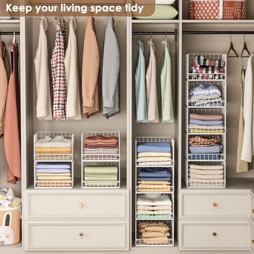 5-Tier Stackable Closet Organizers and Storage Baskets, Closet Shelf Organize...