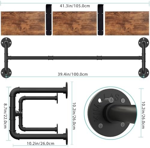 Yawinhe Industrial Pipe Clothing Rack with Shelves,Closet Rod,Rustic Brown