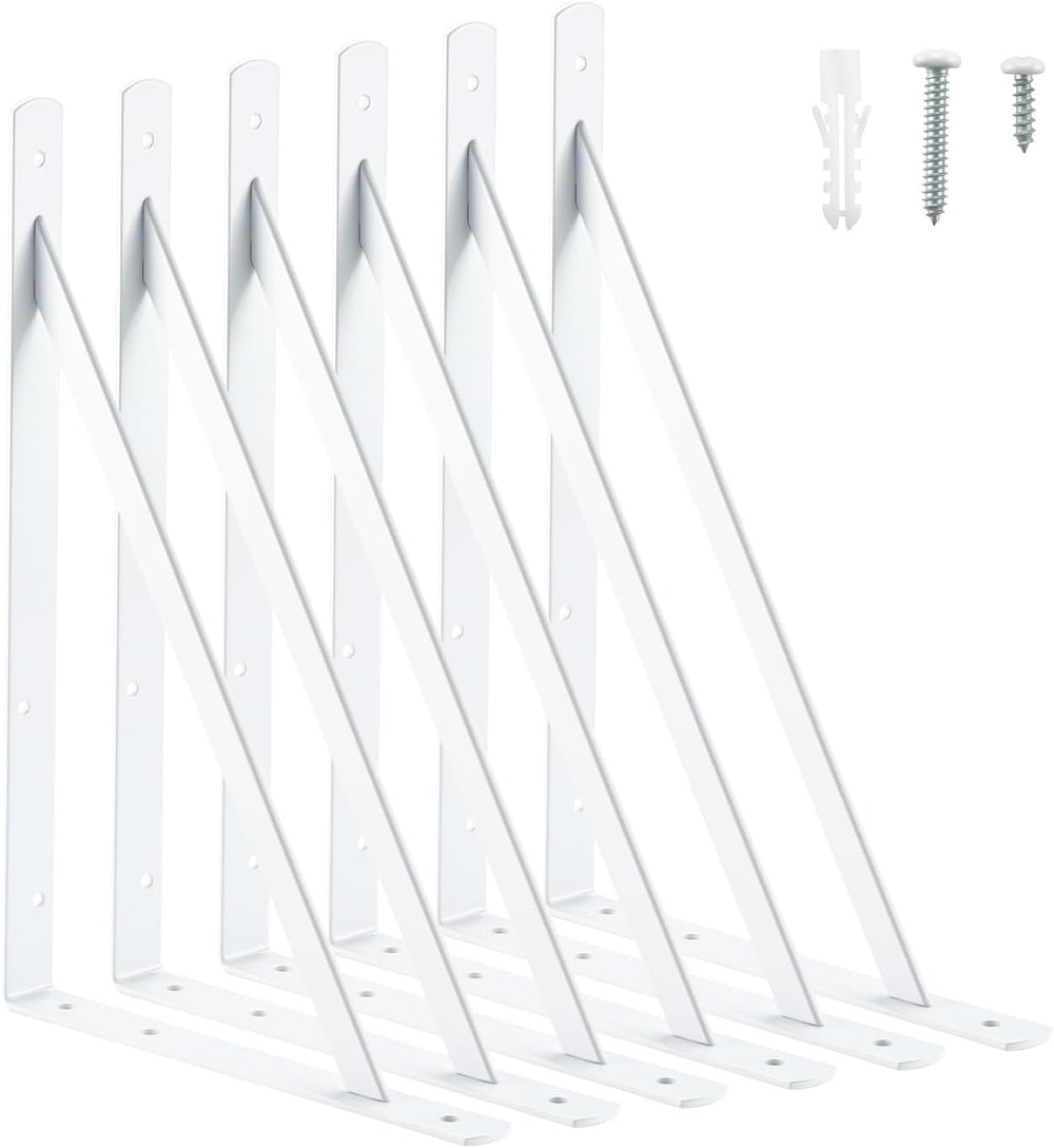 HOME MASTER HARDWARE 16x10 Inch Heavy Duty Shelf Brackets, White 6 Pack