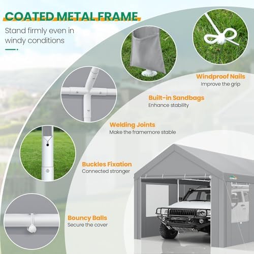 COBIZI 12x20 FT Heavy Duty Carport with Galvanized Frame, Gray