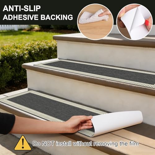 SALLOUS Outdoor Stair Treads 8” x 30” - 10-Pack Non Slip Stair Grip Tape for ...