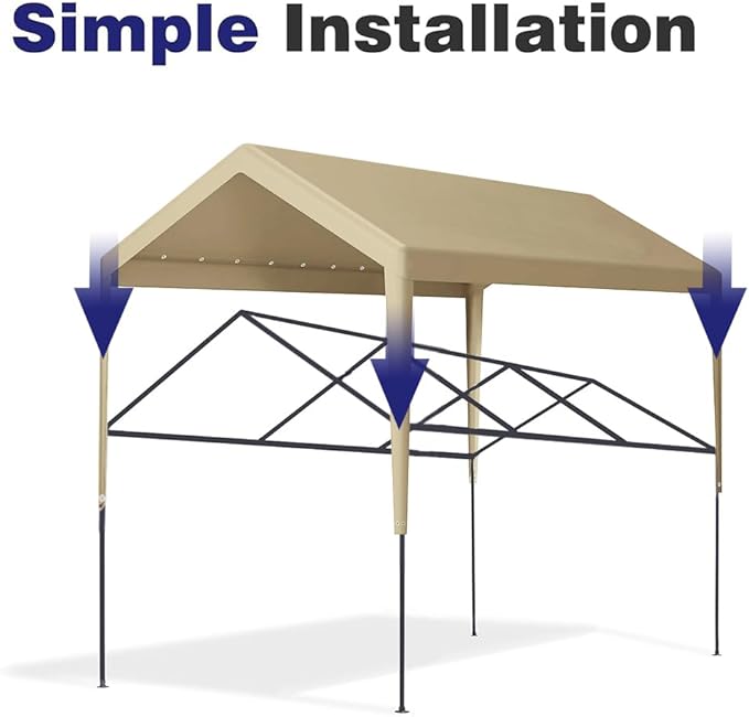Rutile 10 x 20 FT Carport Replacement Cover, Heavy Duty Car Tarp Canopy Tent