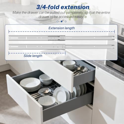 14 Inch Center Mount Drawer Slides 4 Pcs, Heavy Duty Hidden Rails