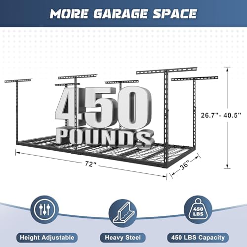 3X6FT Overhead Garage Storage Rack 450LBS Capacity, 26"-40" Height ...