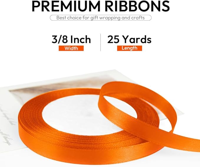 3/8 Inch Orange Ribbon, 25 Yards Orange Stain Ribbon for Gift Wrapping, Hallo...