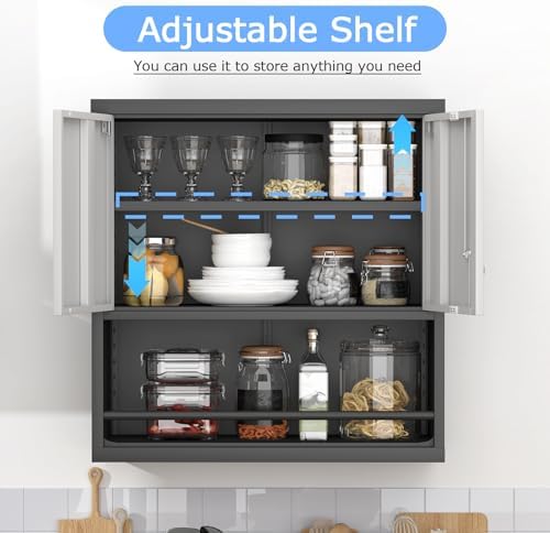 Metal Wall Cabinet, Steel Floating Hanging Storage Cabinet with Locking Doors...