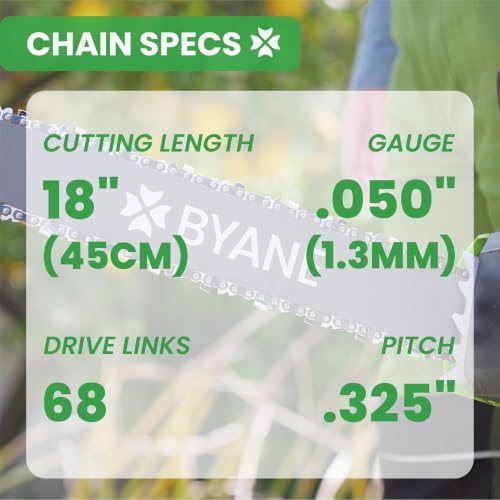 BYANE 18-Inch Carbide Chainsaw Chain .325" Pitch .050" Gauge 68 Dri...