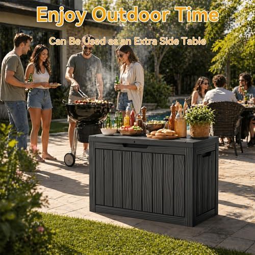 50 Gallon Outdoor & Indoor Deck Storage Box, Waterproof Lockable Patio St...