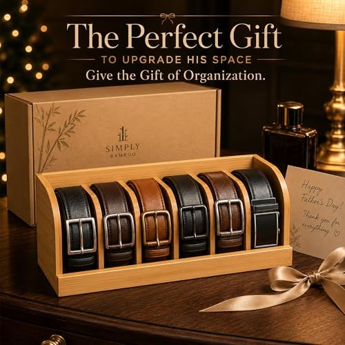 MinBoo Bamboo Belt Organizer Box,6 Grids Belt Rack, Belt Organizer for Closet...