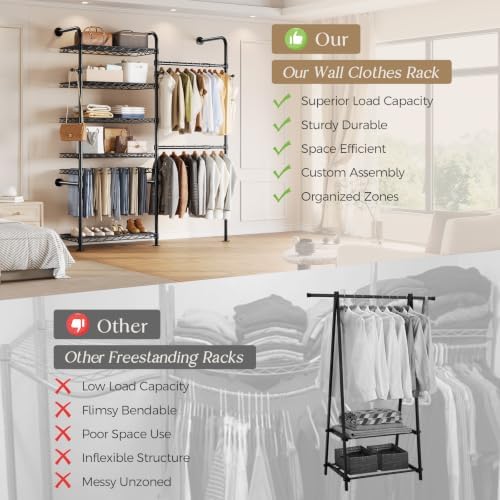 Closet Organizers Wall Mounted Closet System, 2-Row Heavy Duty Garment Clothe...