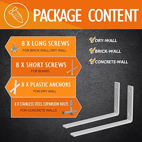 CLT White Shelf Bracket, 12” X 5” Quarter Inch (1/4") Thick- Max Load: 4...