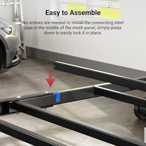 FLEXIMOUNTS 4x8 Overhead Garage Ceiling Storage Rack with 6 Hooks, Black
