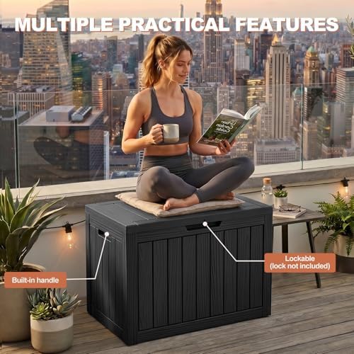 EFU Outdoor Storage Box 60 Gallon Deck Box, Waterproof Resin, Black