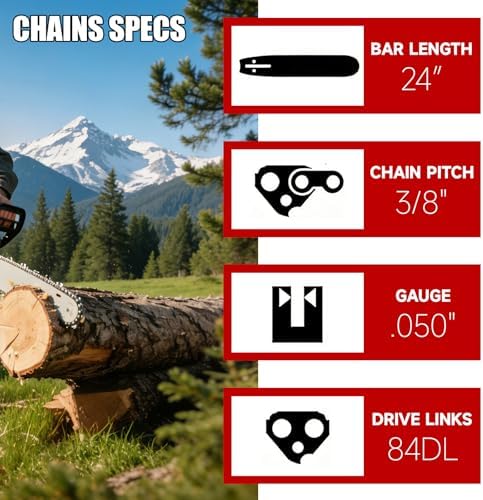 5 Pack 24 Inch Chainsaw Chain 3/8" Pitch .050" Gauge 84 Drive Links...
