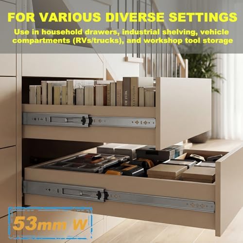 Heavy Duty 22" Drawer Slides, Full Extension Ball Bearing, 300LB