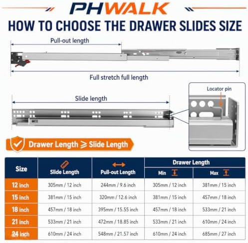 24 Inch Soft Close Undermount Drawer Slides,Full Extension,100 Lbs,1 Pair