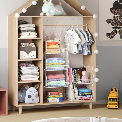 5 Tier Closet Hanging Organizer, Clothes Hanging Shelves with 4 Hanging Hooks...