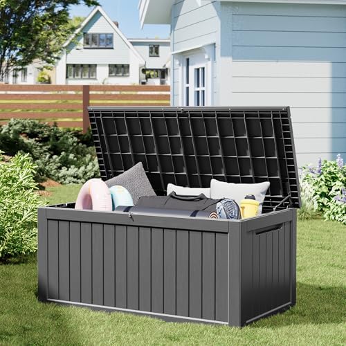 300 Gal Deck Box,Outdoor Storage Box Waterproof Lockable,Gas Lift,Black
