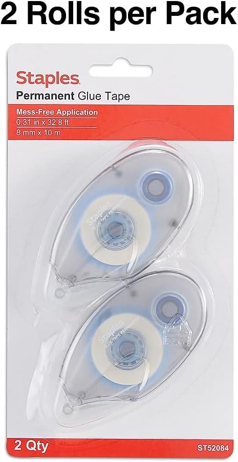Staples Roll-On Adhesive Tape, 1/3x393 Inch, 6-Pack