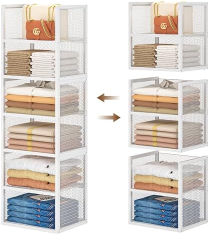 DAOUTIME 6-Tier Stackable Closet Organizers and Storage Basket, Wire Closet S...