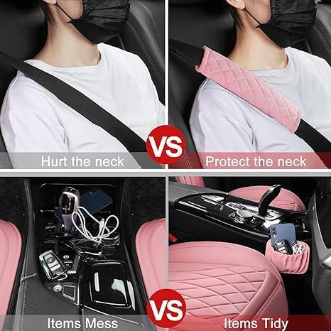 Front Car Seat Covers - Leather Seat Covers with Storage Pocket and Two Belt ...