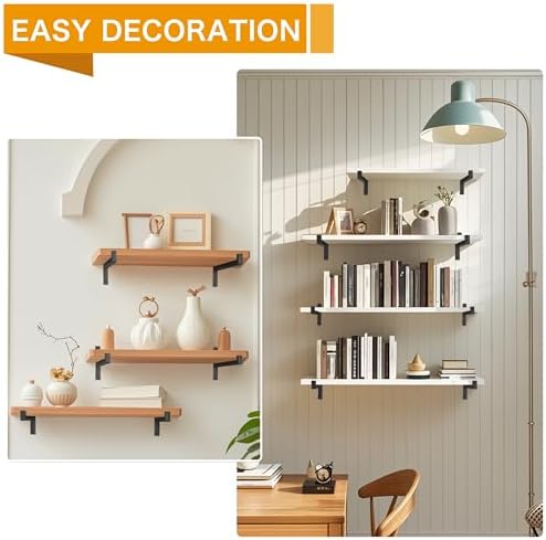 EZYDECOR 6 Pcs Heavy Duty Shelf Brackets 13 Inch Wall Mounted Industrial Meta...