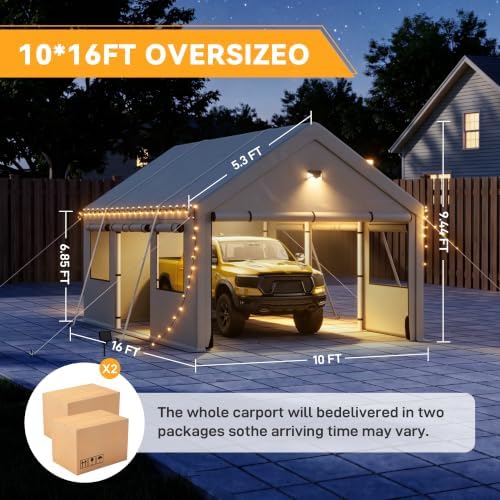 10X16 Carports Heavy Duty, Portable Single Car Port Garage