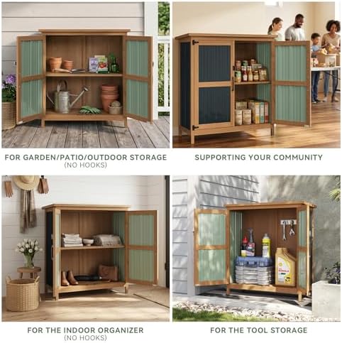 Aoxun Outdoor Storage Cabinet Shed - Wood & Metal Vertical Cabinet